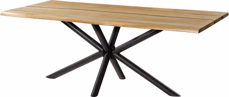 MASSIVMOEBEL24 | Tavolo da pranzo in legno di mango e resina epossidica nera 180x90x74 laccato natur / gambe incrociate tonde antracite matt EPOXY