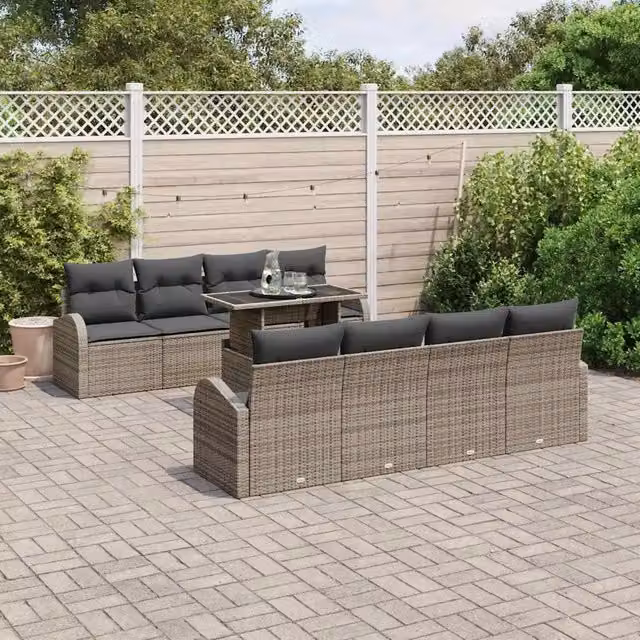 Set Divano da Giardino 9 pz Grigio polyrattan 3348605