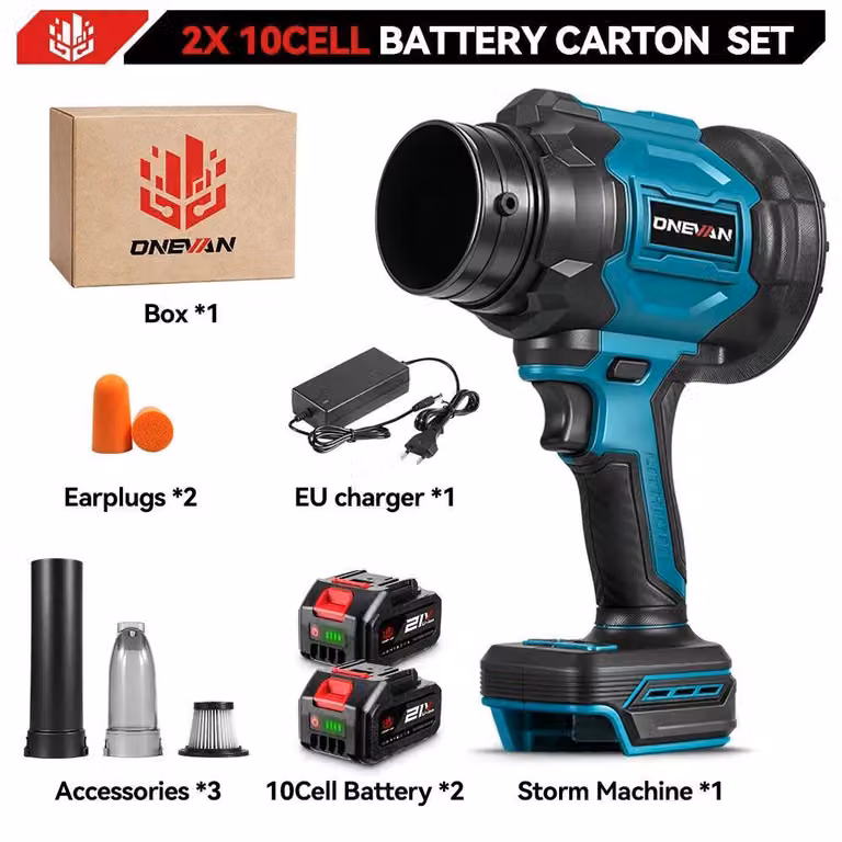 Aspirafoglie e soffiatore 2 in 1 - Soffiatore turbo senza fili - Motore brushless - 6 livelli di potenza - Velocità fino a 350 m/s - 2 batterie da 18 V incluse