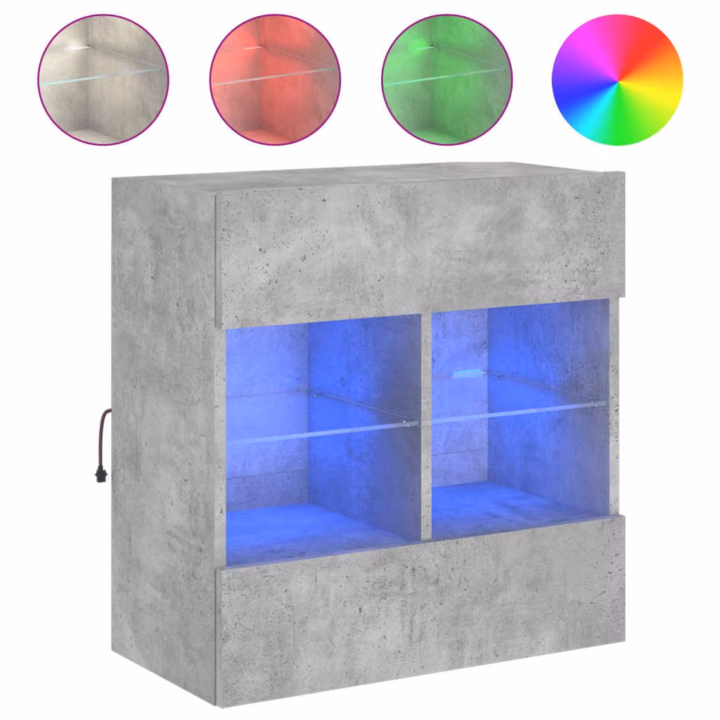 Mobile TV a Parete con Luci LED Grigio Cemento 58,5x30x60,5 cm