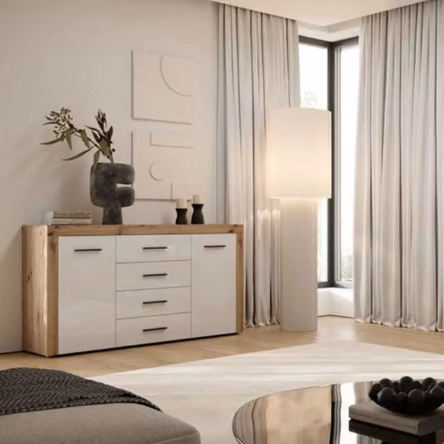 Madia Lemaseti, Credenza 4 Cassetti, 155x42x88h cm Marrone Rovere