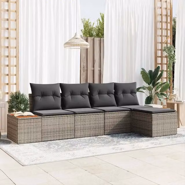 Set Divano da Giardino 5 pz Grigio Poly Rattan 3348065