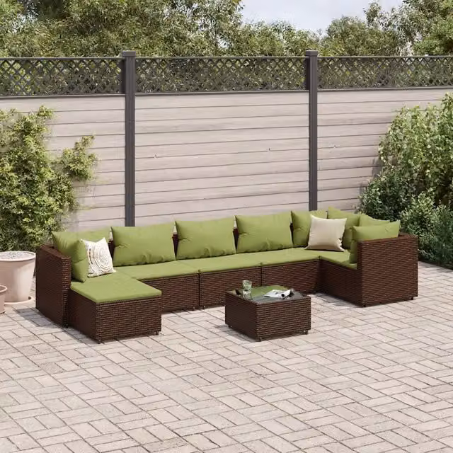 Set Divani da Giardino 8 pz con Cuscini in Polyrattan Marrone 3308238
