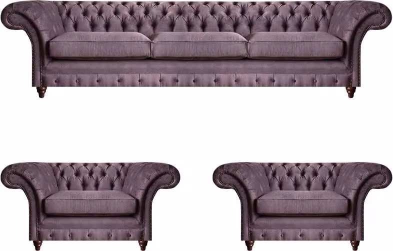 Schicke Chesterfield Lila Sofagarnitur Polstermöbel 3tlg Edles Couch Set