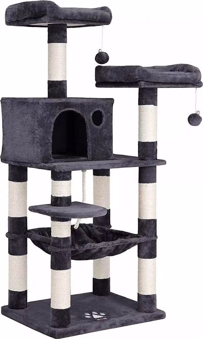 In And OutdoorMatch Cleveland tiragraffi - 143cm - Per gatti - Grigio fumo - Morbida amaca da letto per gatti - Gioco per gatti - Adatto a piccoli gattini