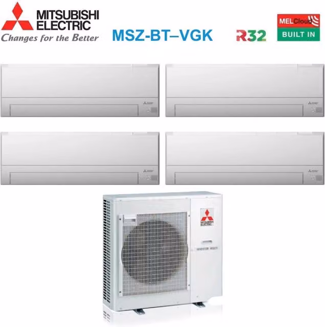 Condizionatore Quadri Split Mitsubishi Electric MSZ-BT 9+9+12+12 con MXZ-4F72VF R-32, Colore Bianco, Wi-Fi e Controllo via App Integrato