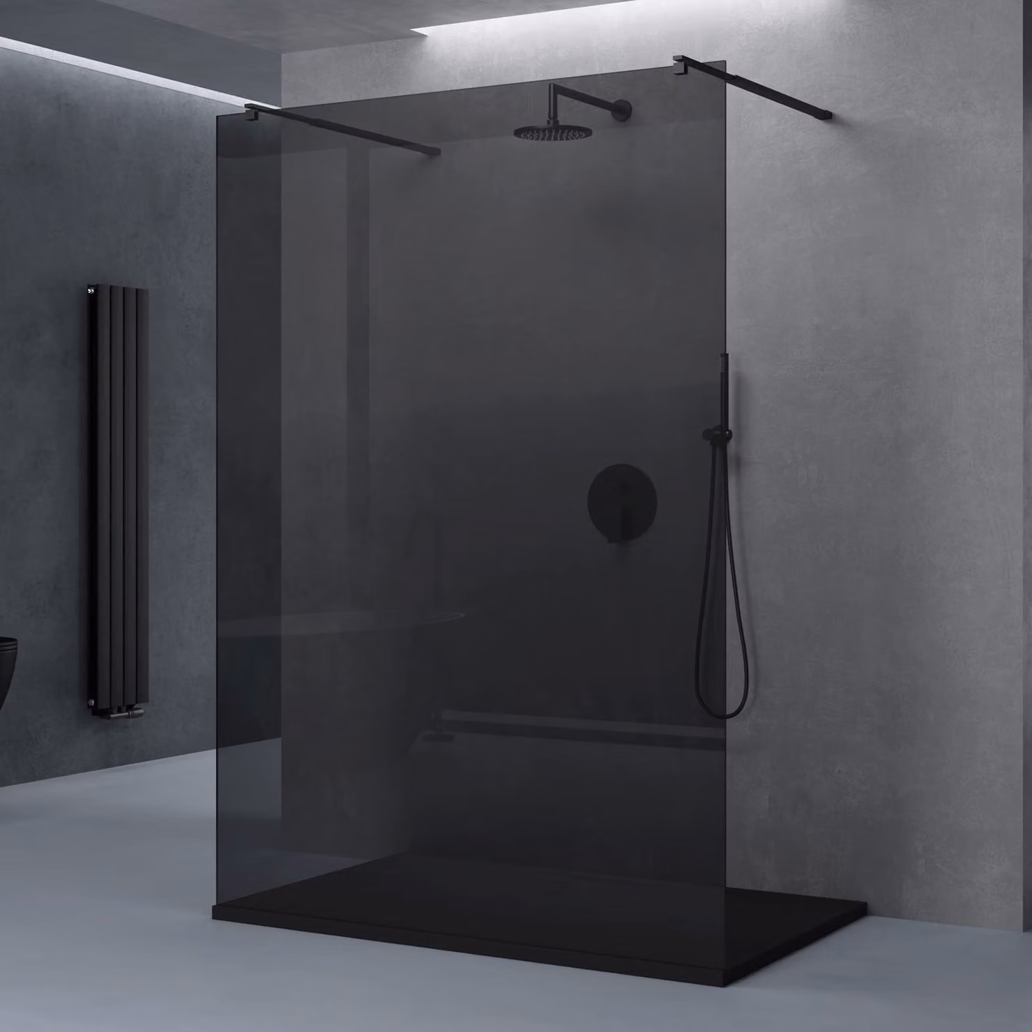 doporro Box Doccia Walk-In 100x200cm, Parete Doccia Anticalcare in Vetro Grigio 8mm con Bracci Sostegni Telescopici in Acciaio MMBR3 Nero
