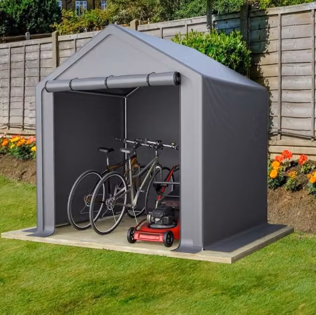 Ricovero da giardino ULEVR 190x170x200 cm con tela in PE impermeabile e porta avvolgibile, grigio scuro