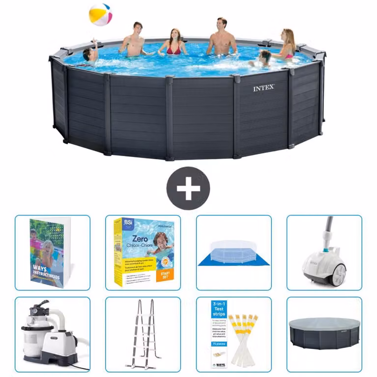 Pannello per piscina in grafite, modello Rund - 478x124 cm - composto da 7 elementi, codice S544