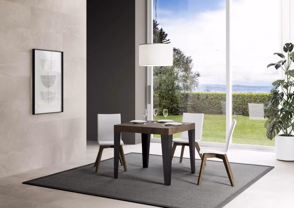 Tavolo da pranzo allungabile GIORDANOSHOP moderno in legno e metallo, colore noce e antracite, L: 90-246 cm, P: 90 cm, H: 77 cm – 2