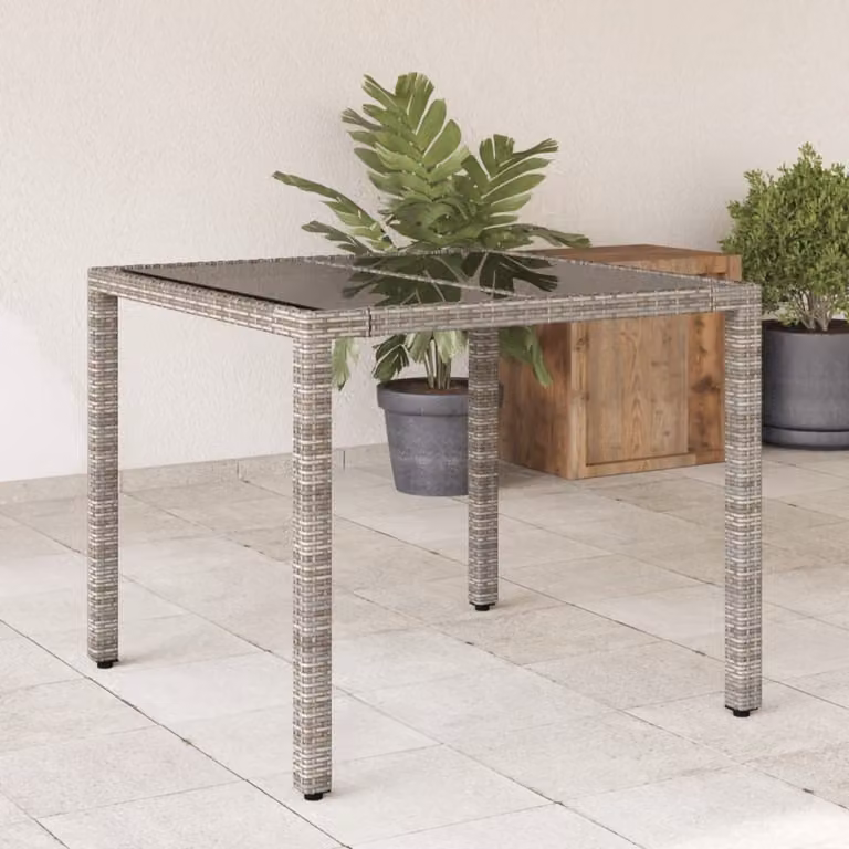 Maison Exclusive - Tavolo da giardino con piano in vetro grigio 90x90x75 cm Poly Rattan
