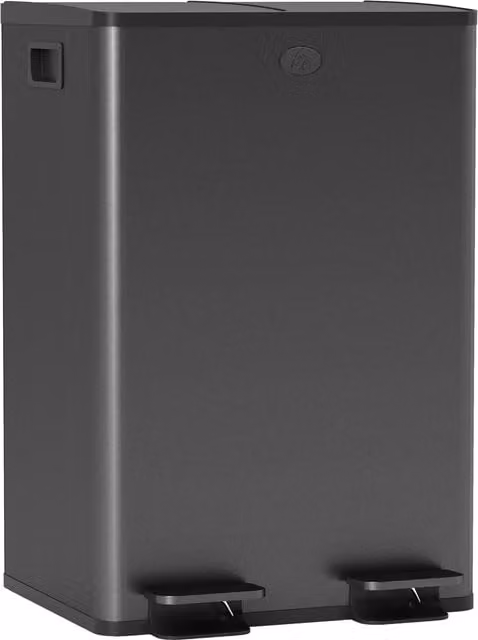 Bidone da cucina HOMCOM con 2 scomparti da 28 L in acciaio inossidabile e coperchio soft close, colore nero, L: 45,8 cm, P: 36 cm, H: 67,6 cm – 1