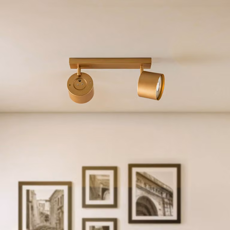 Faretto da soffitto Chloe orientabile a 2 luci, oro Argon, dimmerabile, Ottone / Oro, Soggiorno / Sala da pranzo, Metallo, Moderno