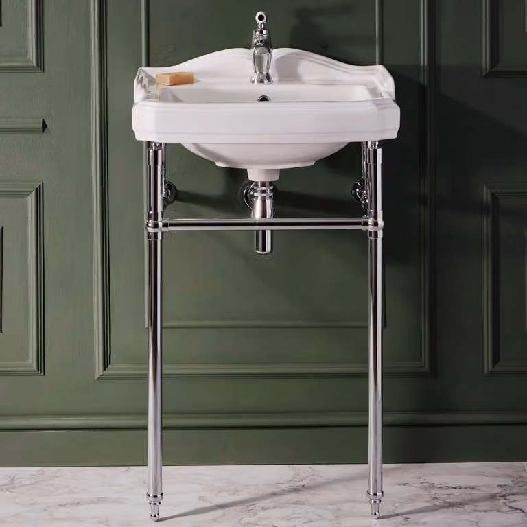 Lavabo Tradizionale 590mm 1 Foro con Consolle Cromata Lavandino Bagno Retro - Regent