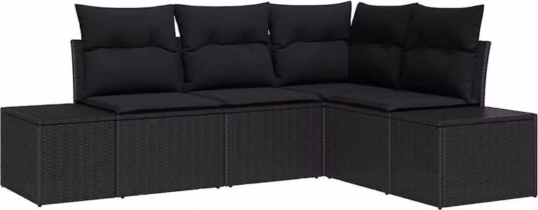 Set Divano da Giardino con archiviazione 4 pcs Nero polyrattan