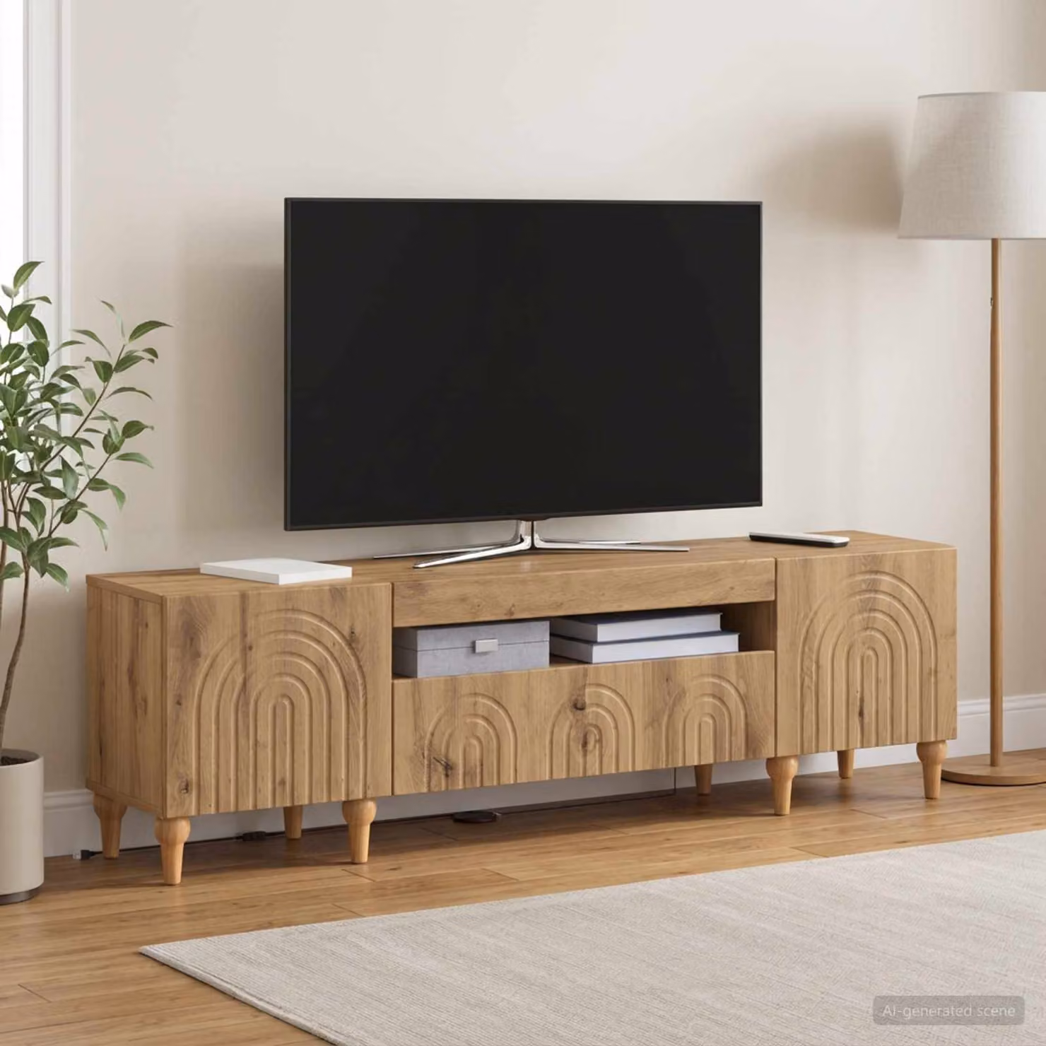 Mobile TV LED vidaXL ALKMAAR in Rovere Artigianale, L: 153 cm, P: 35 cm, H: 43 cm