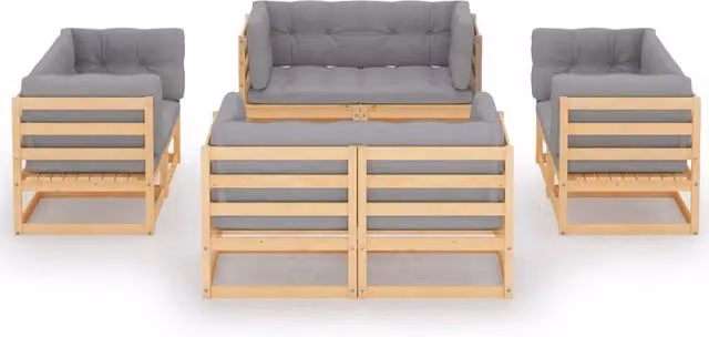Set Divani da Giardino 8 pz con Cuscini Legno Massello Pino 3076334