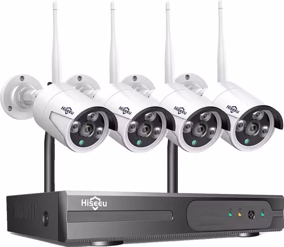 Sistema di sorveglianza CCTV wireless Hiseeu, 10CH NVR, 4 telecamere, rilevamento umanoide AI, 16CH 4PCS 3MP fotocamera, 3T (户外运动)