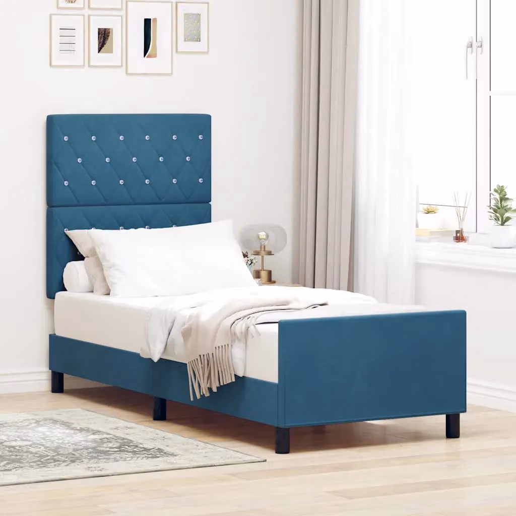 Letto a molle con testiera vidaXL in velluto blu, L/P/H: 80 x 200 x 140 cm