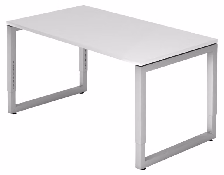 Scrivania della serie "R" di bümö: finitura bianca, struttura argentata, dimensioni 140 x 80 cm