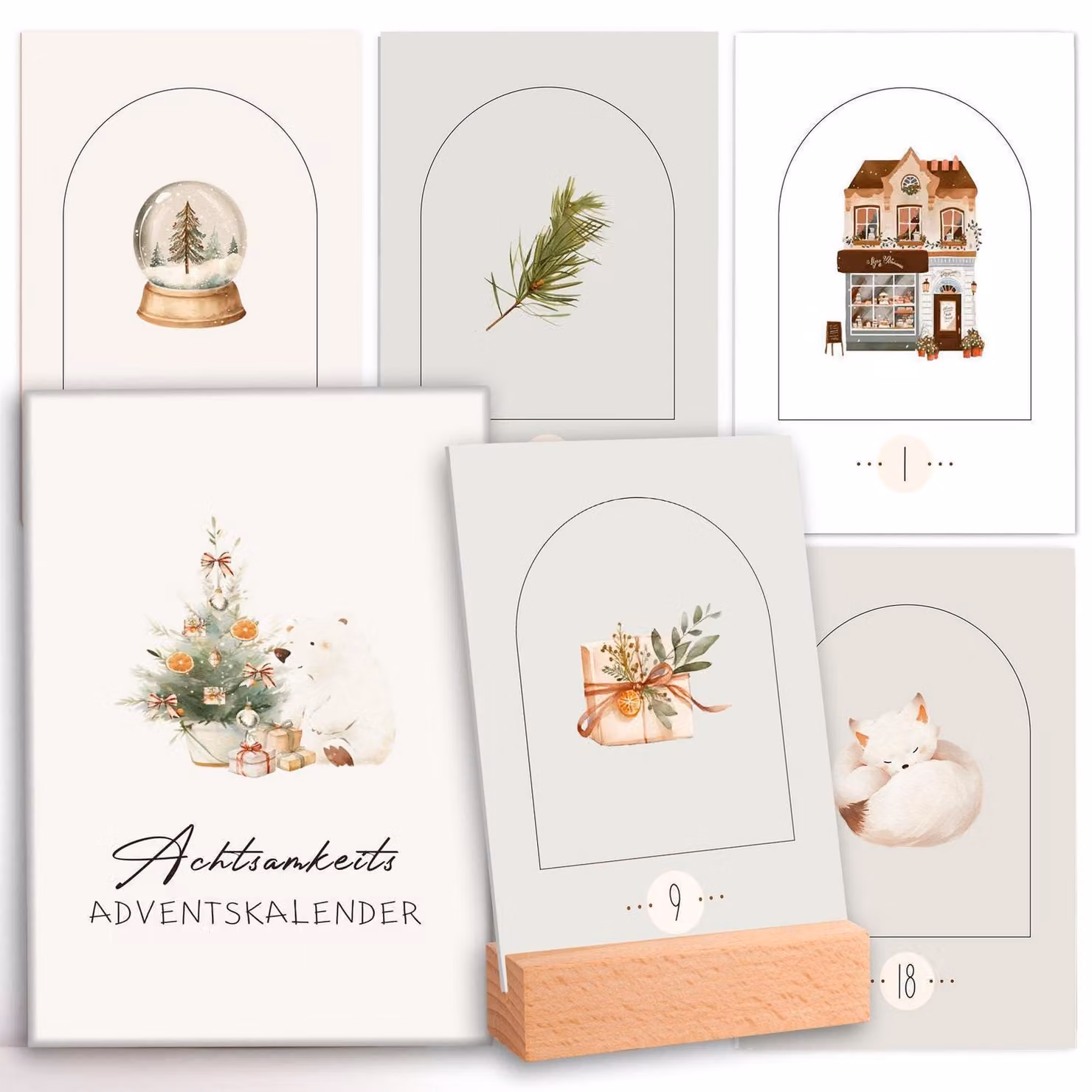 Calendario dell'Avvento per donne, con 24 esercizi di mindfulness. Calendario da scrivania, realizzato in cartoncino con stampa a rilievo, peso 350 g/m²