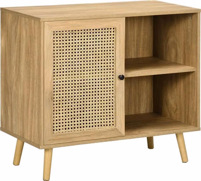 Credenza HOMCOM in rattan intrecciato e legno effetto mid-century, colore marrone, L 80 x P 39 x H 70 cm