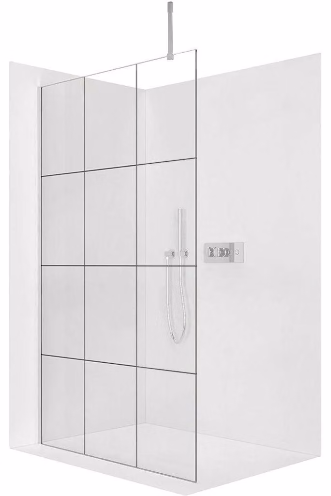 CERANO - Box doccia Walk-in Onyx Top Cube L/P - 8 mm - montante squadrato - cromato, vetro industriale - 90x200 cm