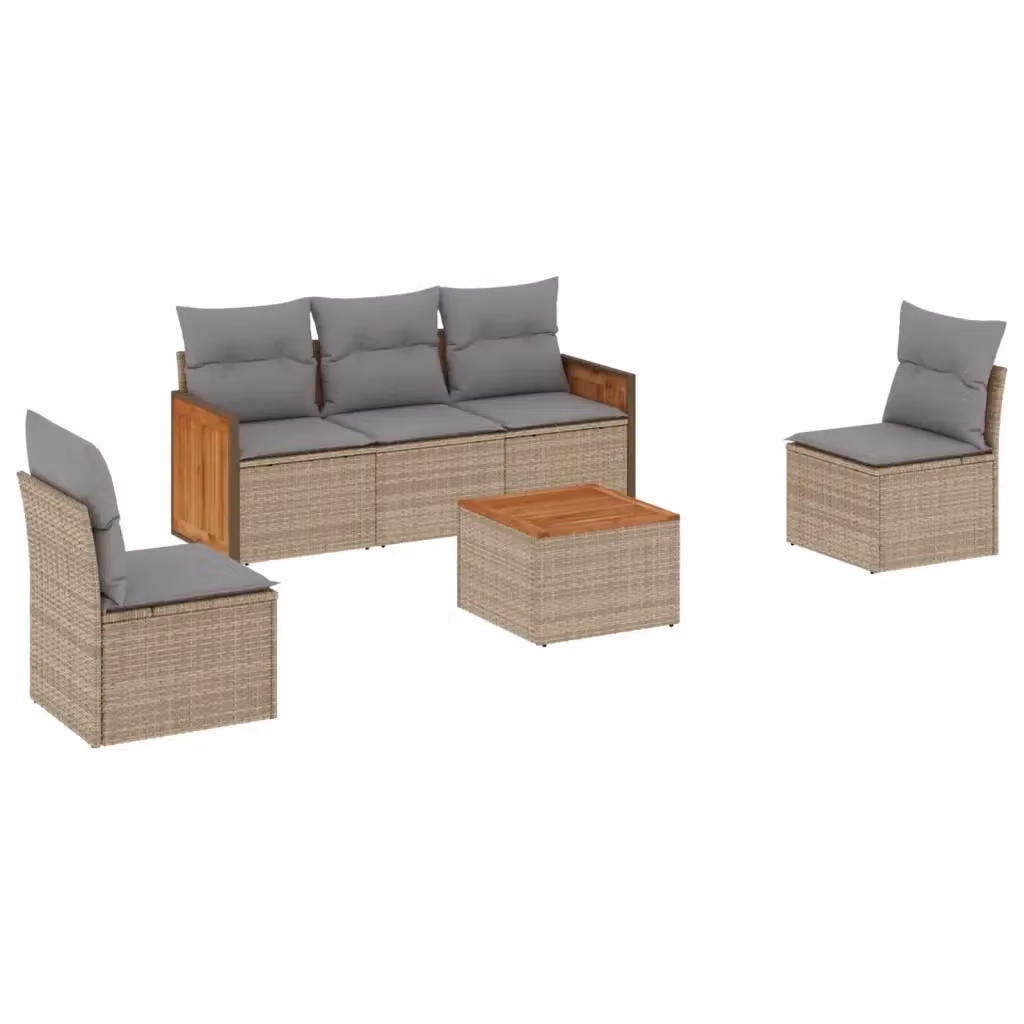 vidaXL Set Divano da Giardino 6 pz in Polyrattan con Cuscini Beige e Grigio per Terrazza e Giardino – 2
