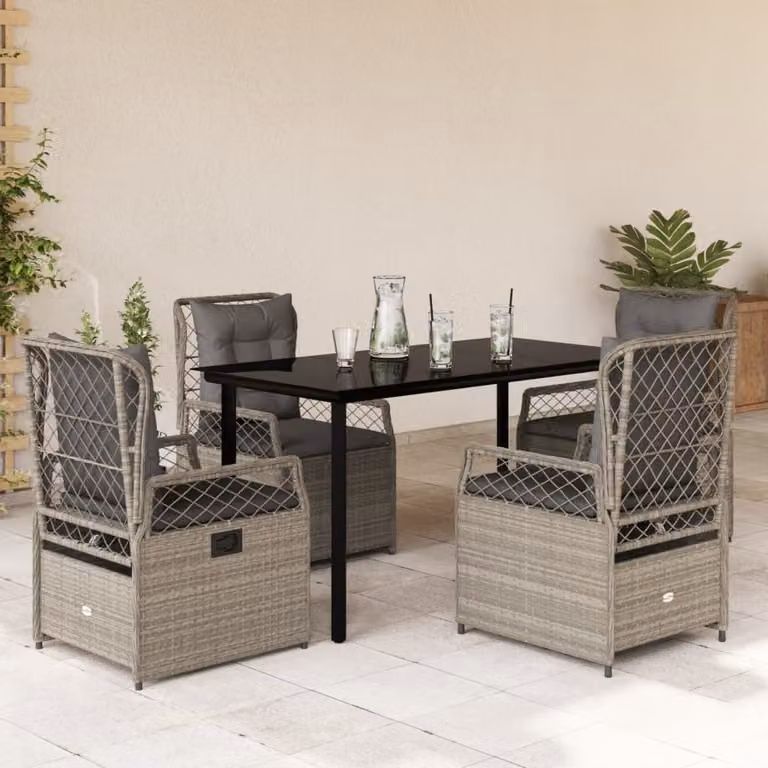 Maison Exclusive - Set Pranzo da Giardino 5pz con Cuscini Grigio Chiaro Polyrattan
