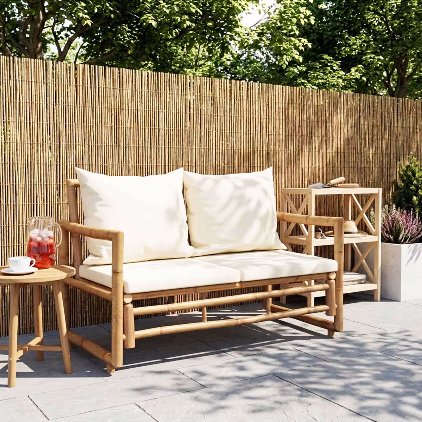 vidaXL Divano da Giardino a 2 Posti con Cuscini in Bambù