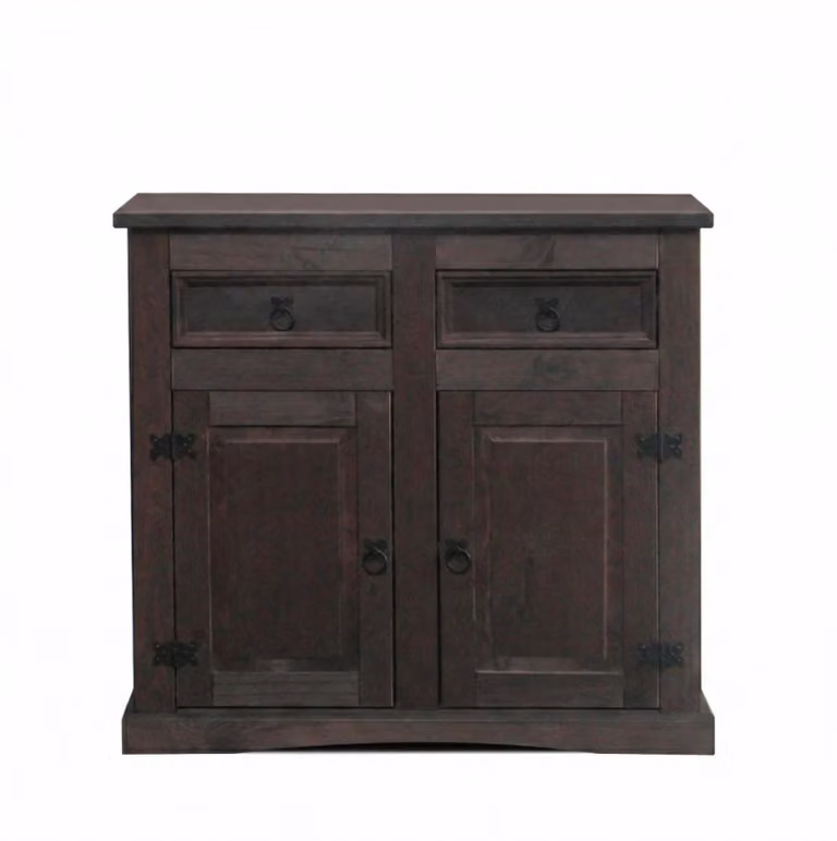Credenza New Mexico larghezza 91 cm, altezza 84 cm con 2 cassetti e 2 ante, tinta coloniale/cera.