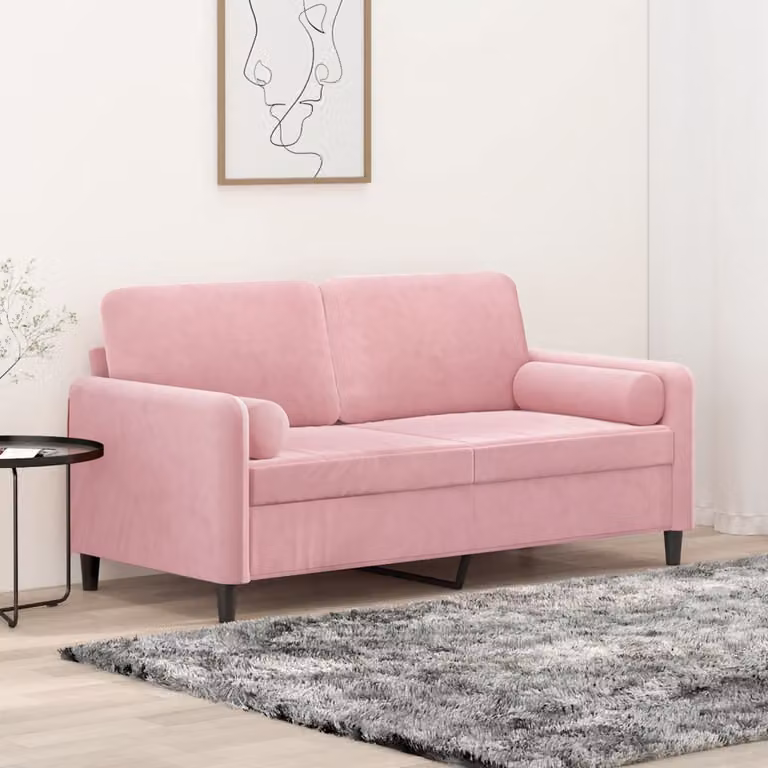 vidaXL Divano a 2 Posti Moderno in Velluto Rosa con Cuscini e Coperture Rimovibili