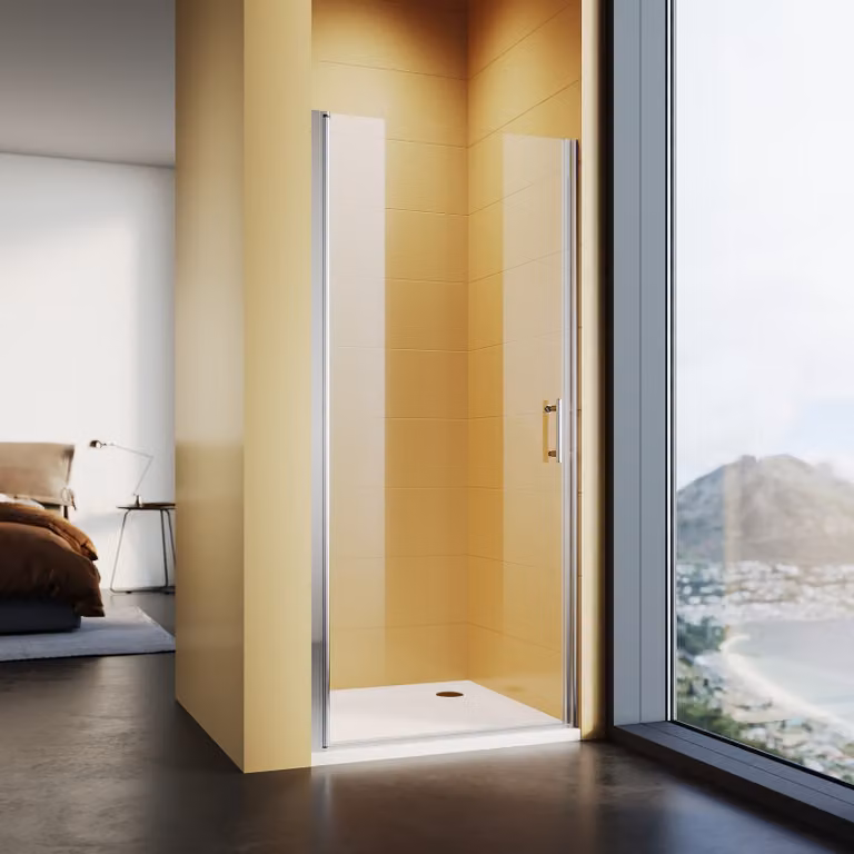 SONNI porta doccia a battente 90x185cm, porta per nicchia doccia, con range di regolazione, box doccia, porta doccia, nano vetro, nano rivestimento effetto loto