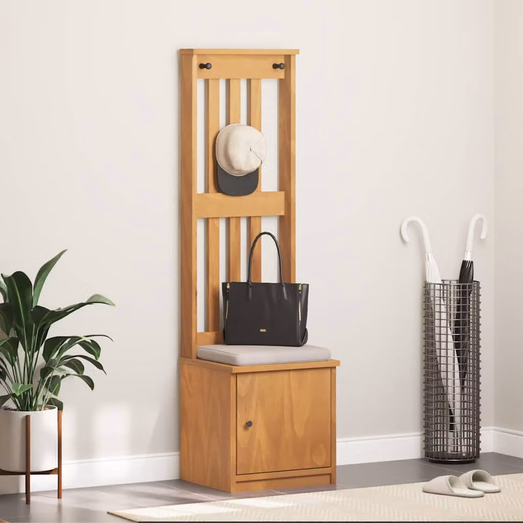 vidaXL Albero da Ingresso SANDNES in Legno di Pino Marrone con Panca e Ganci L: 45 cm, P: 40 cm, H: 159,5 cm