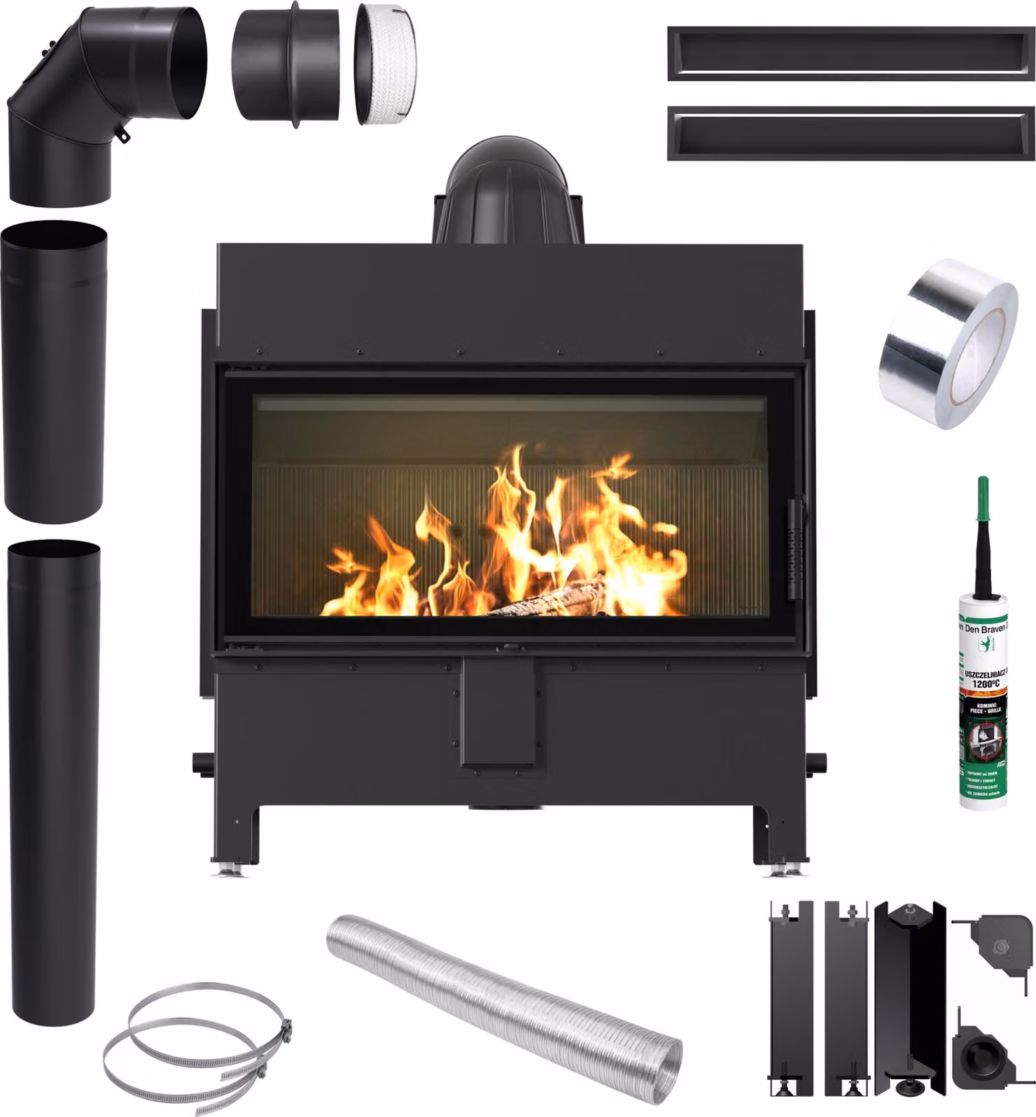 Inserto per caminetto KRATKI LUCY 16 kW Ø200 NERO Kit di installazione