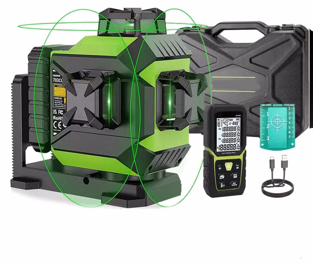 Livella laser con 3 linee verdi a 360 gradi, autonivelante e resistente all'acqua (grado di protezione IP54)