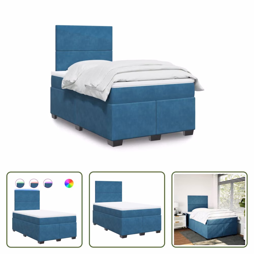 The Living Store Letto a molle con materasso blu 120x200 cm in velluto