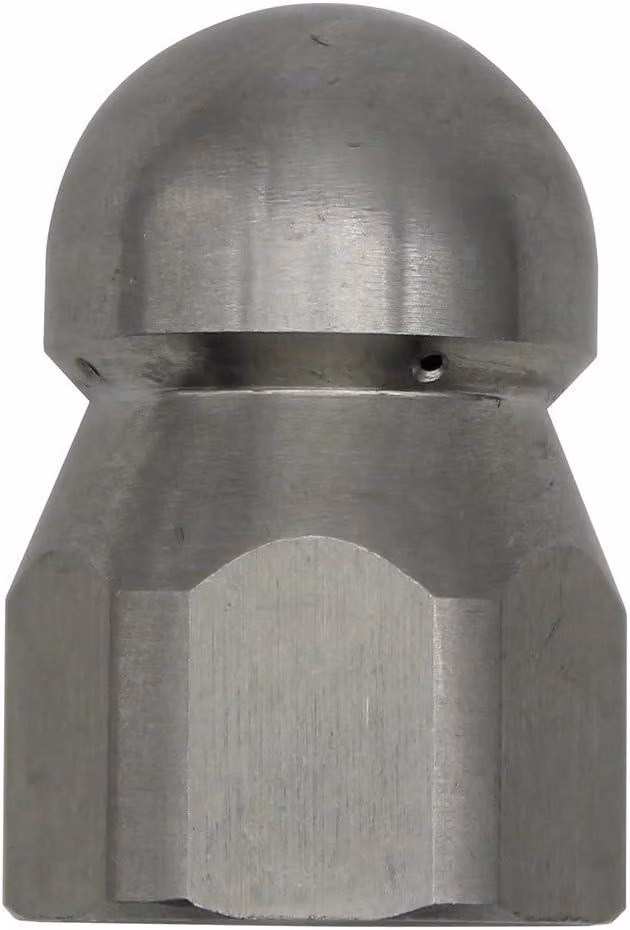 Ugelli a spruzzo ad alta pressione in acciaio inossidabile, disponibili nelle misure 1/2", 1/4", 3/8", 1/8", con una pressione di 250 bar, adatti per la pulizia di servizi igienici