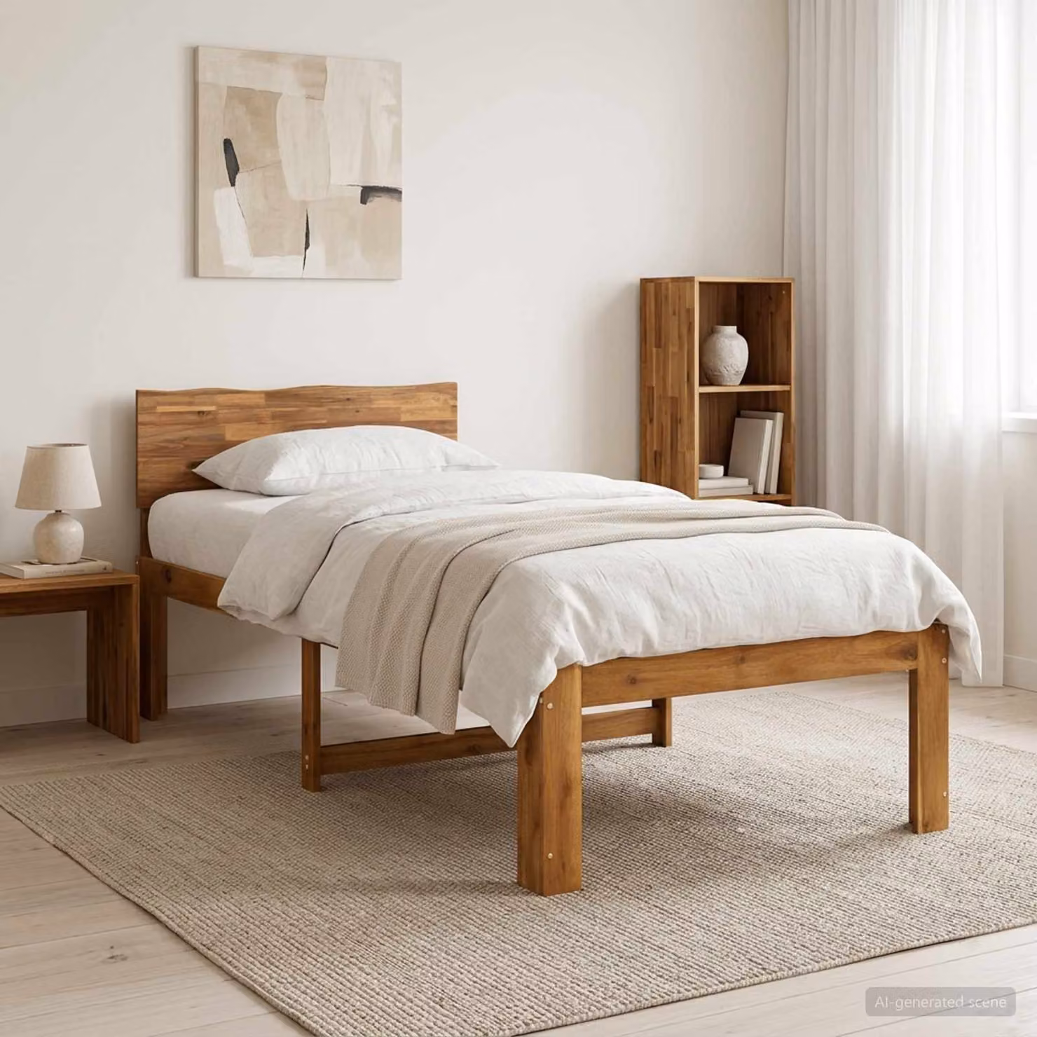 Letto Singolo con Testiera vidaXL ROSTOCK in Legno di Acacia Naturale, L/P/H: 90 x 200 x 140 cm