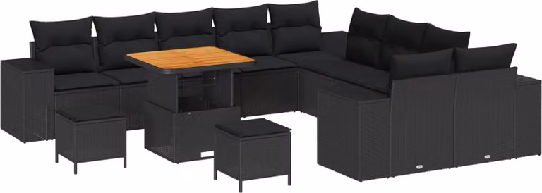 Set Divano da Giardino con cuscino 13 pcs Nero polyrattan