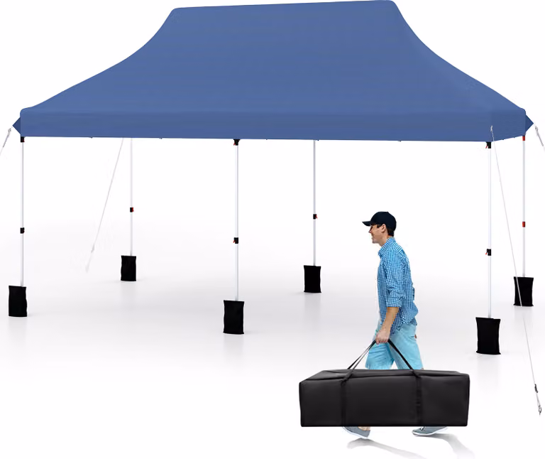 COSTWAY 3x6m gazebo, gazebo pieghevole per feste idrorepellente, stabile, protezione UV 50+, regolabile in altezza, gazebo da giardino con borsa di trasporto blu