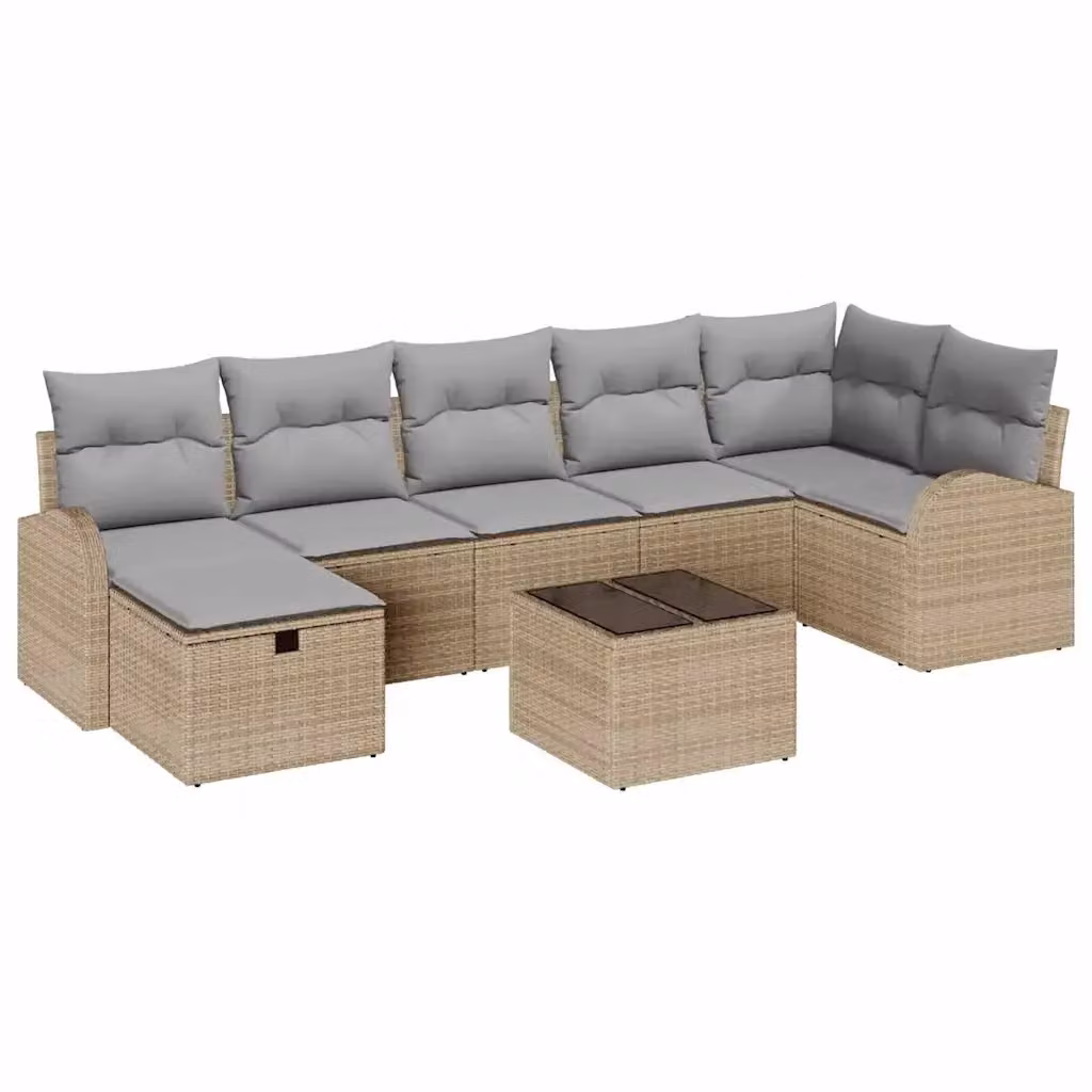 Set Divano da Giardino a L vidaXL in Polyrattan Beige con 8 Pezzi e Cuscini – 2
