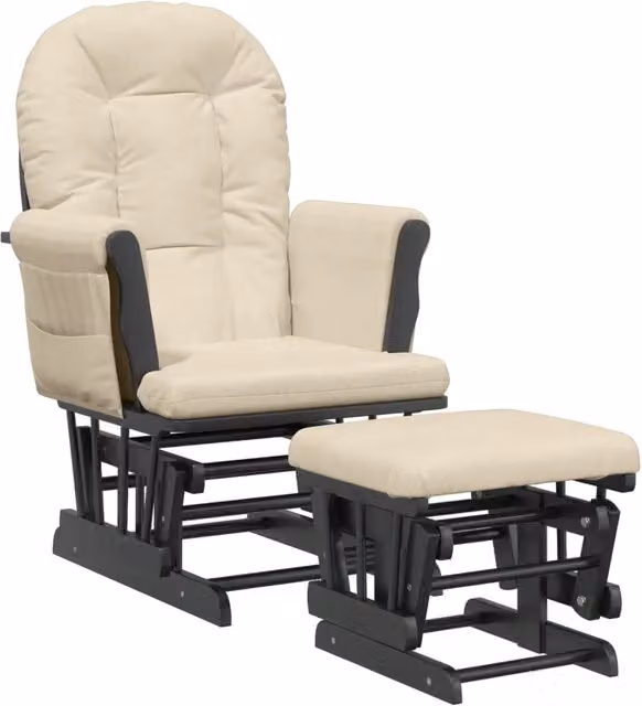 Poltrona | Sedia Relax Glider con Sgabello Bianco Crema in Tessuto