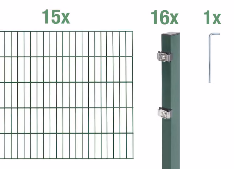 Alberts 648732 Recinzione a doppia rete metallica come set completo di 32 pezzi, verde, altezza 100 cm, lunghezza 30 m