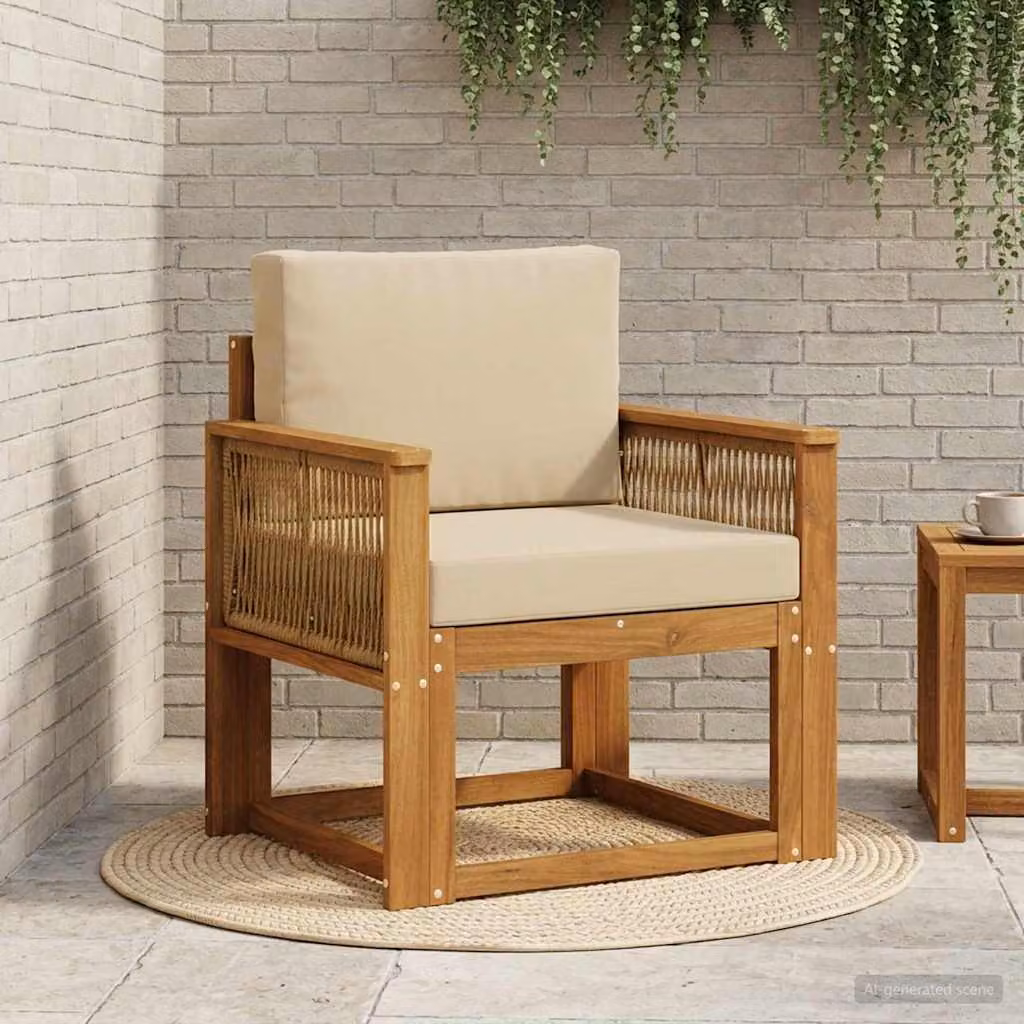 vidaXL Divano centrale da esterno moderno in legno di acacia massello con cuscini beige e marrone
