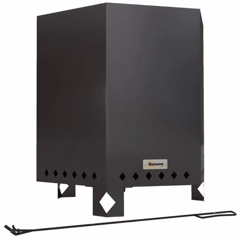 Camino senza fumo con gancio per la legna | Colore: nero | Dimensioni: 38,8 x 45 x 46,5 cm