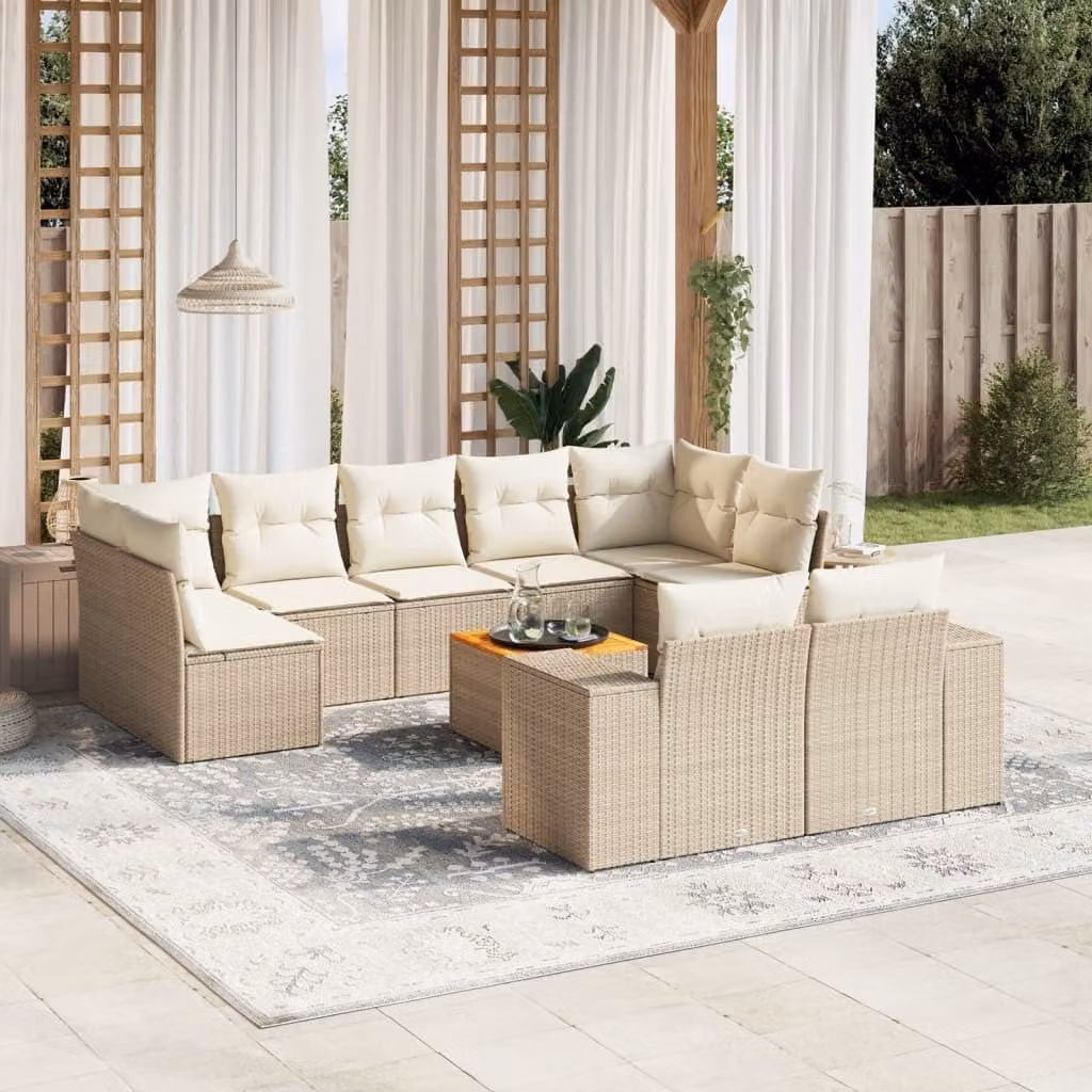 Maison Exclusive - Set Divano da Giardino 10 pz con Cuscini Beige in Polyrattan
