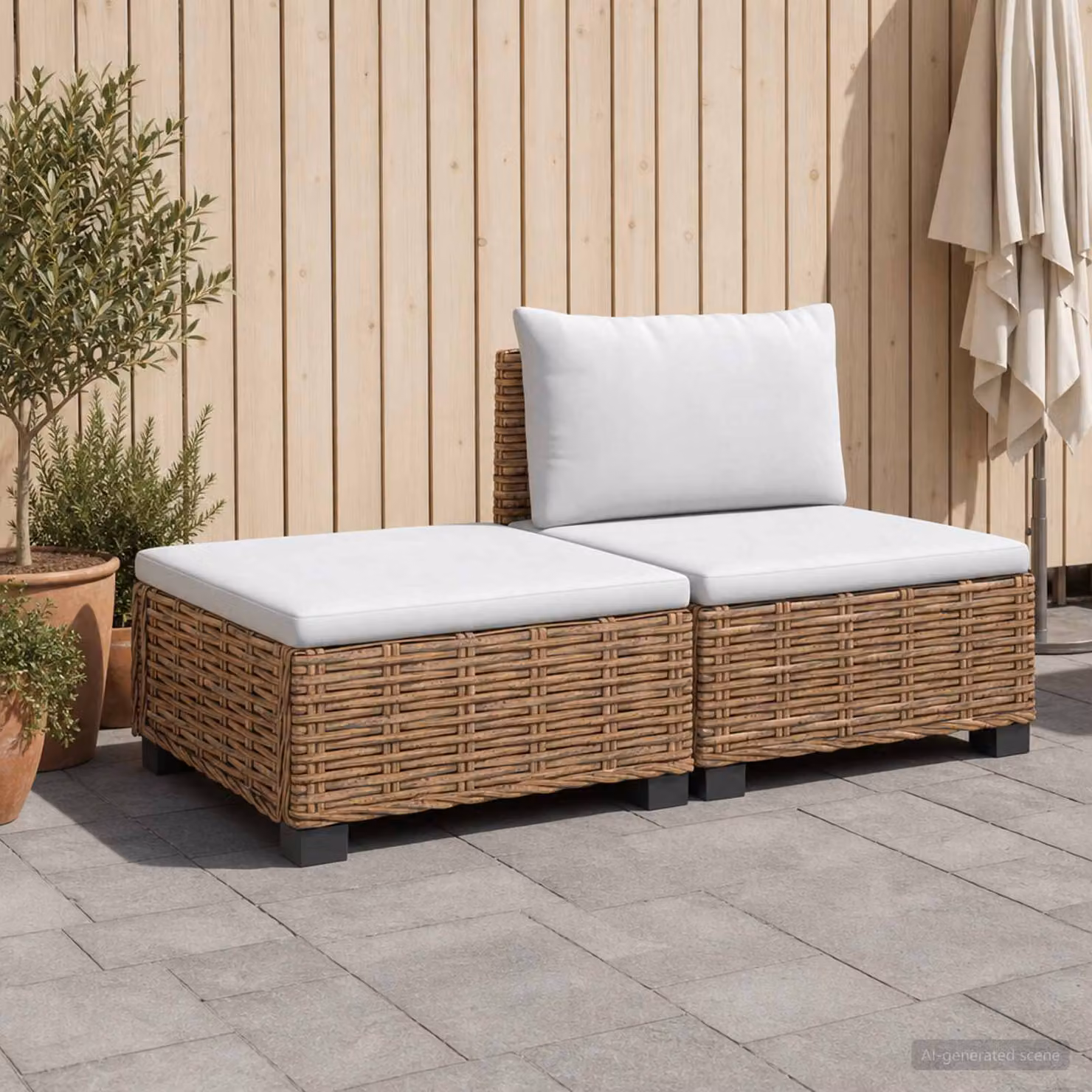 Set Lounge da Giardino vidaXL GENDT in Polyrattan con Divano a 2 Posti, Pouf e Cuscini, Colore Rattan Naturale