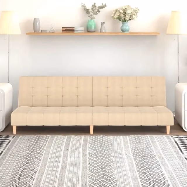 Divano Letto Click Clack vidaXL in Tessuto Beige con Struttura in Legno Solido e Poggiatesta Regolabile, Dimensioni Letto: 100 x 200 cm