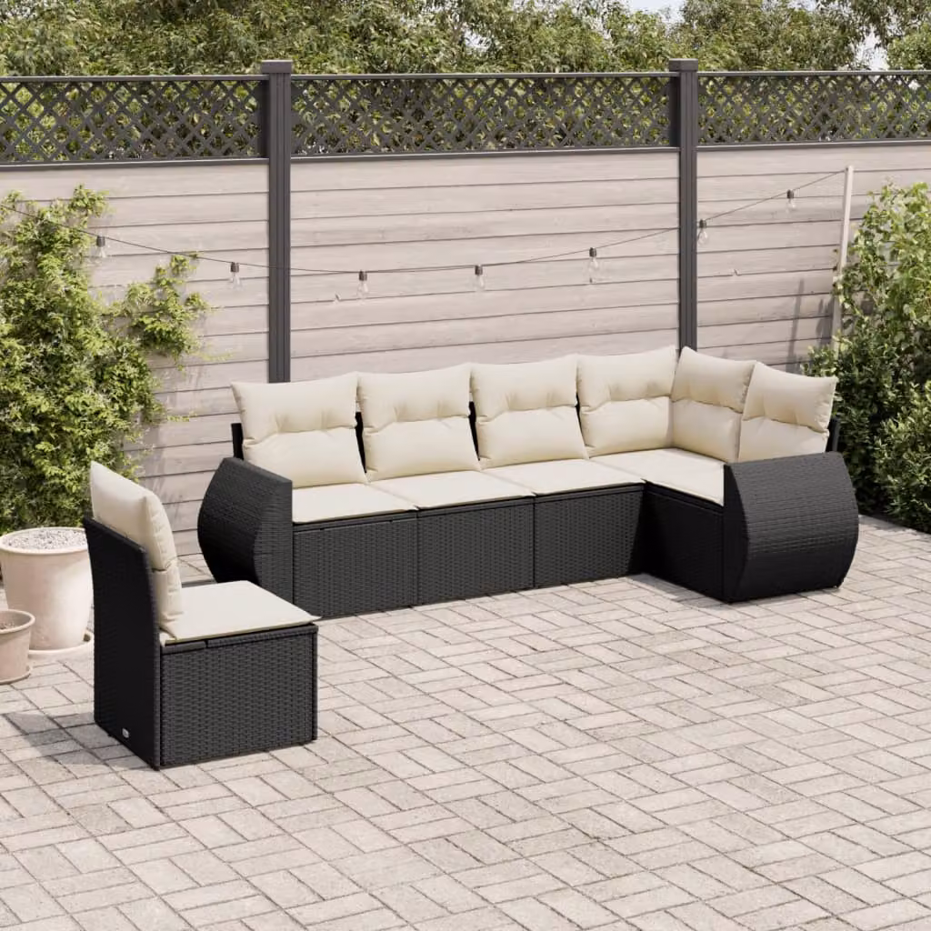 Set Divano da Giardino 6 pz vidaXL in Polyrattan Nero con Cuscini e Struttura in Metallo – 1